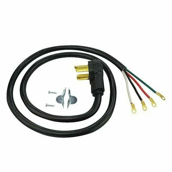 Prime Range Cord, 6/2, 8/2 AWG Cable, Ring, Ring, 4 ft L, 50 A, 125/250 V, Black RD628204L
